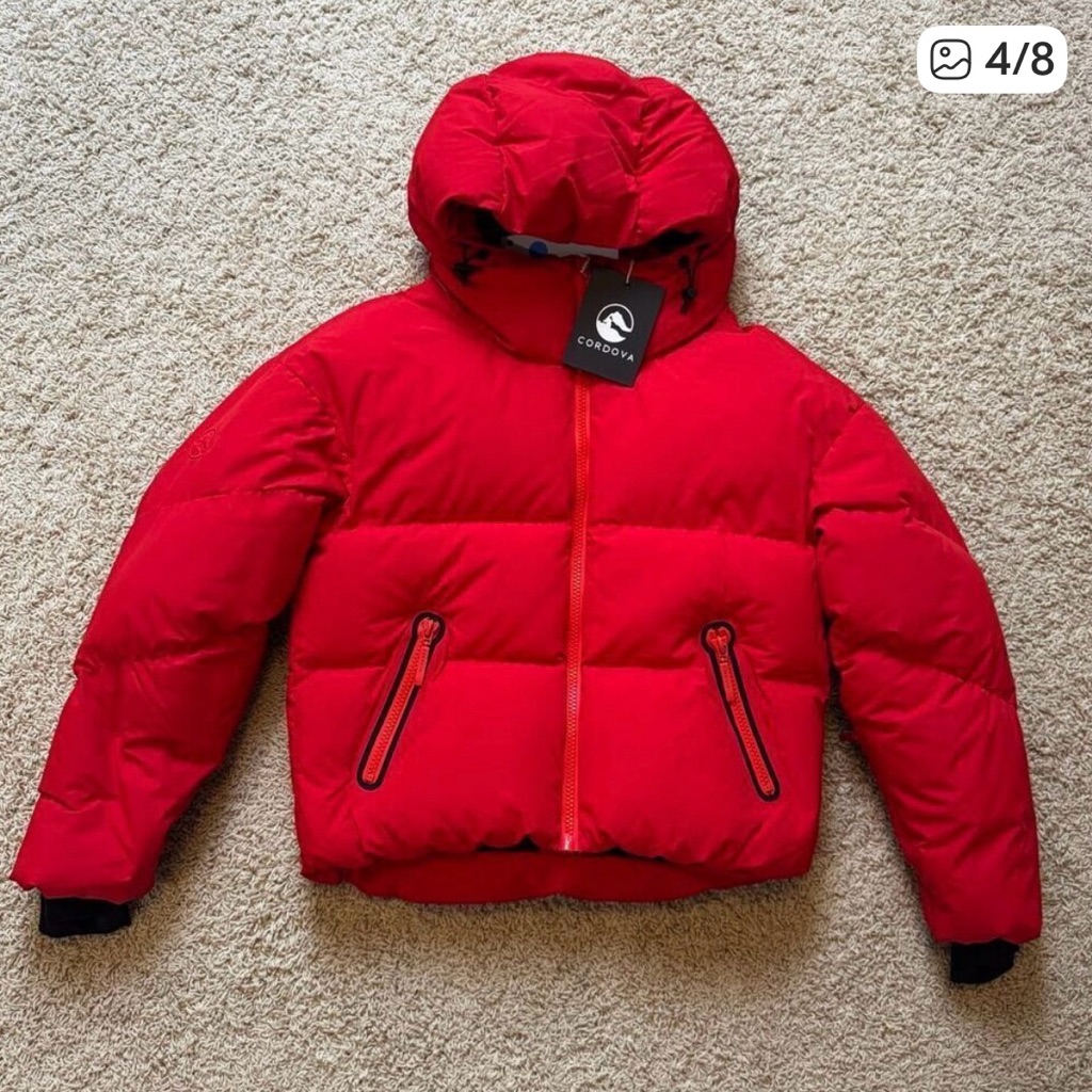 New Cordova Meribel Hooded Down Puffer Ski Jacket, Flame Red, Small, Nwt